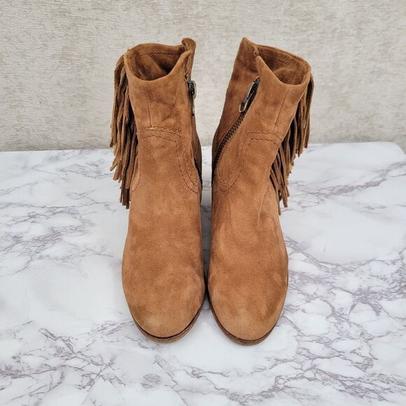 Sam Edleman Louie Bootie in Soft Saddle Fringe Suede Ankle Boots Tan - Picture 3 of 13